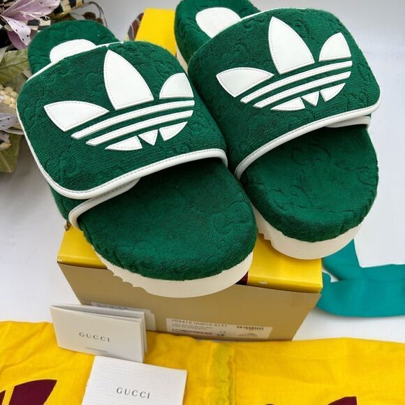 Men’s Gucci, X Adidas, GG monogram sandals size 12 made in Italy - Picture 3 of 9